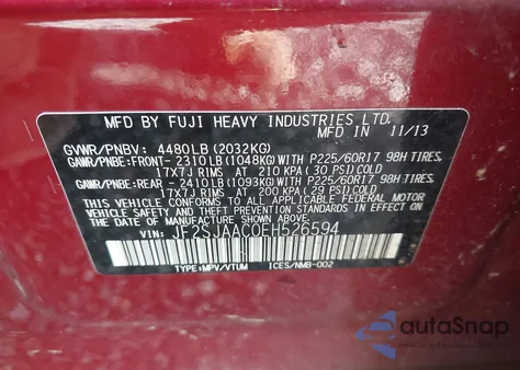 2014 Subaru Forester 2.5I из США, поврежденный, VIN JF2SJAAC0EH526594